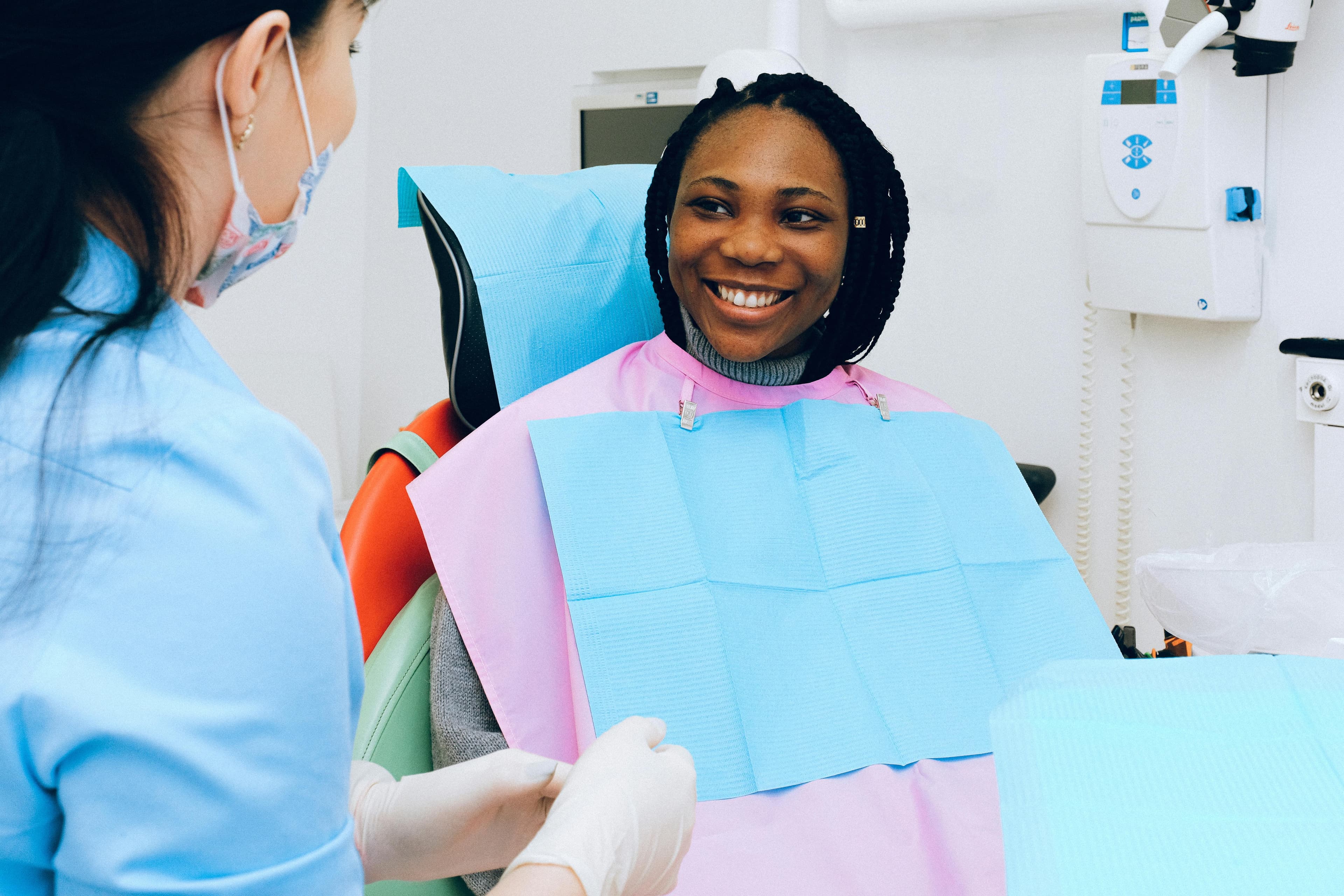 Patient smiling during comfortable dental procedure